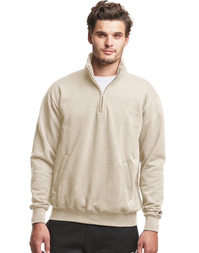 Champion Powerblend Fleece 1/4 Zip With Pockets Erkek Sweatshirt Krema ( XTURWC518 )